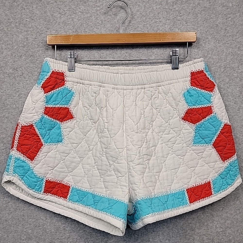 NEW RHODE Mateo Quilted Daisy Shorts Patchwork Organic Cotton Women's Sz‎ Large